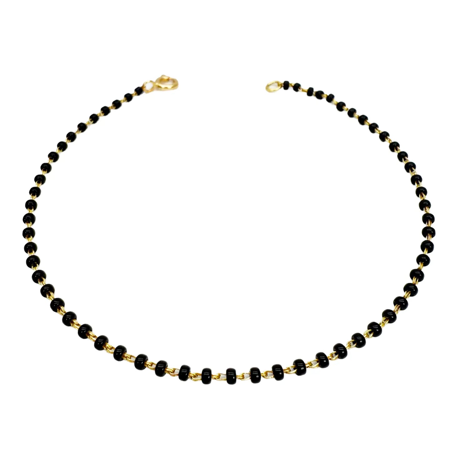 18ct Yellow Gold Traditional Black Beaded Mangalsutra Bracelet 7 Inches 