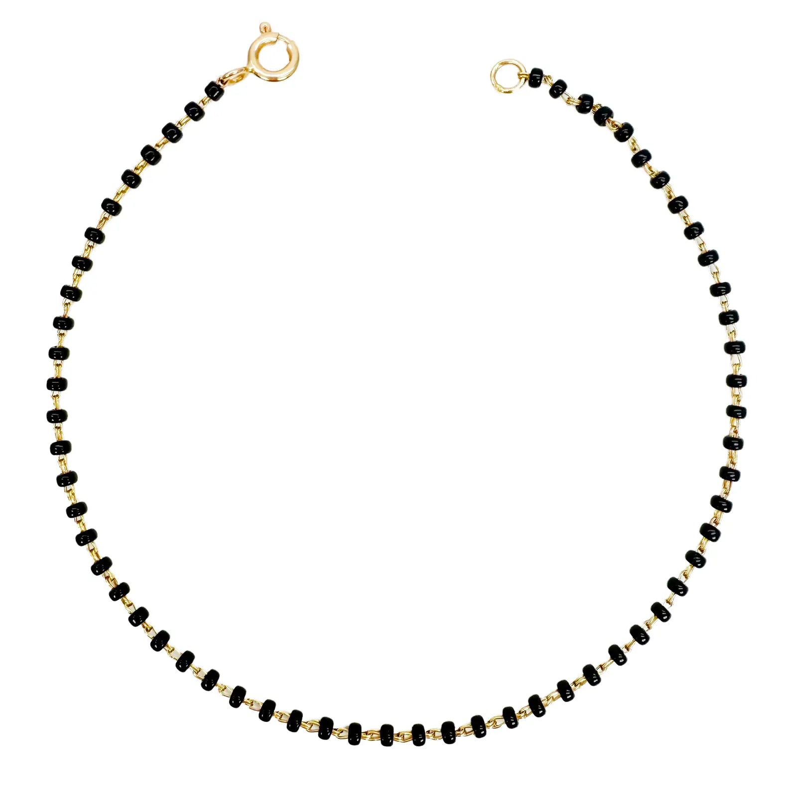 18ct Yellow Gold Traditional Black Beaded Mangalsutra Bracelet 7 Inches 