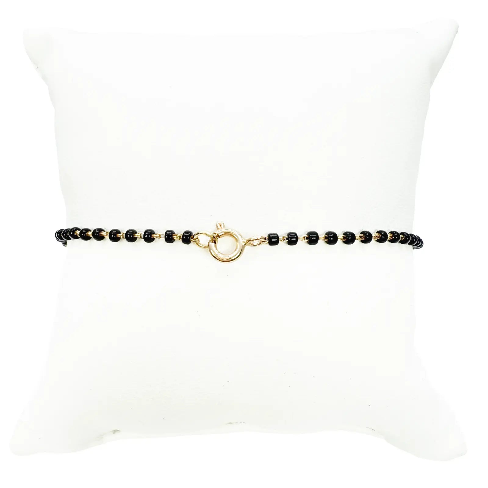 18ct Yellow Gold Traditional Black Beaded Mangalsutra Bracelet 7 Inches 