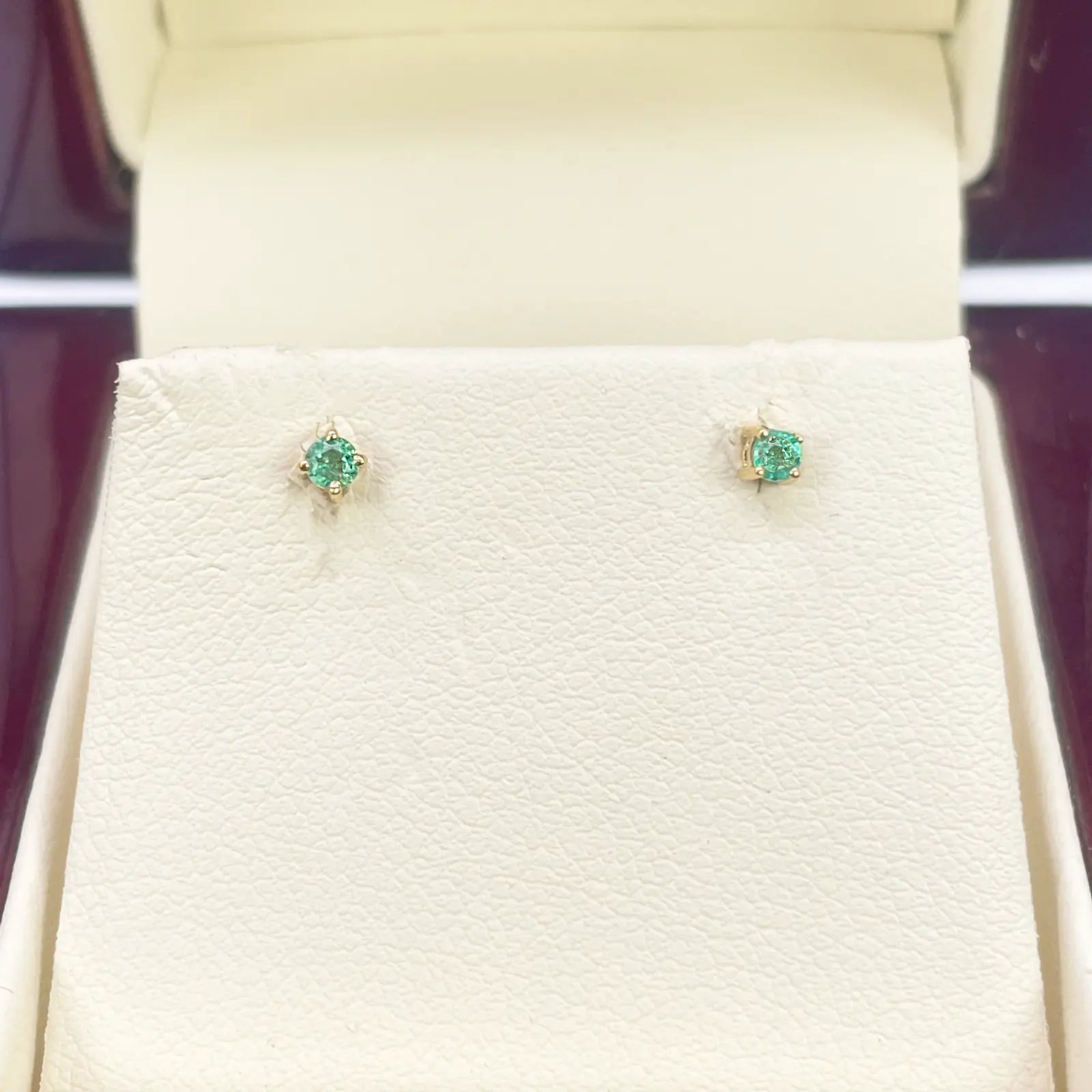 18ct Yellow Gold & Natural Round 4-Claw Emerald Children's Earrings 0.10ct 
