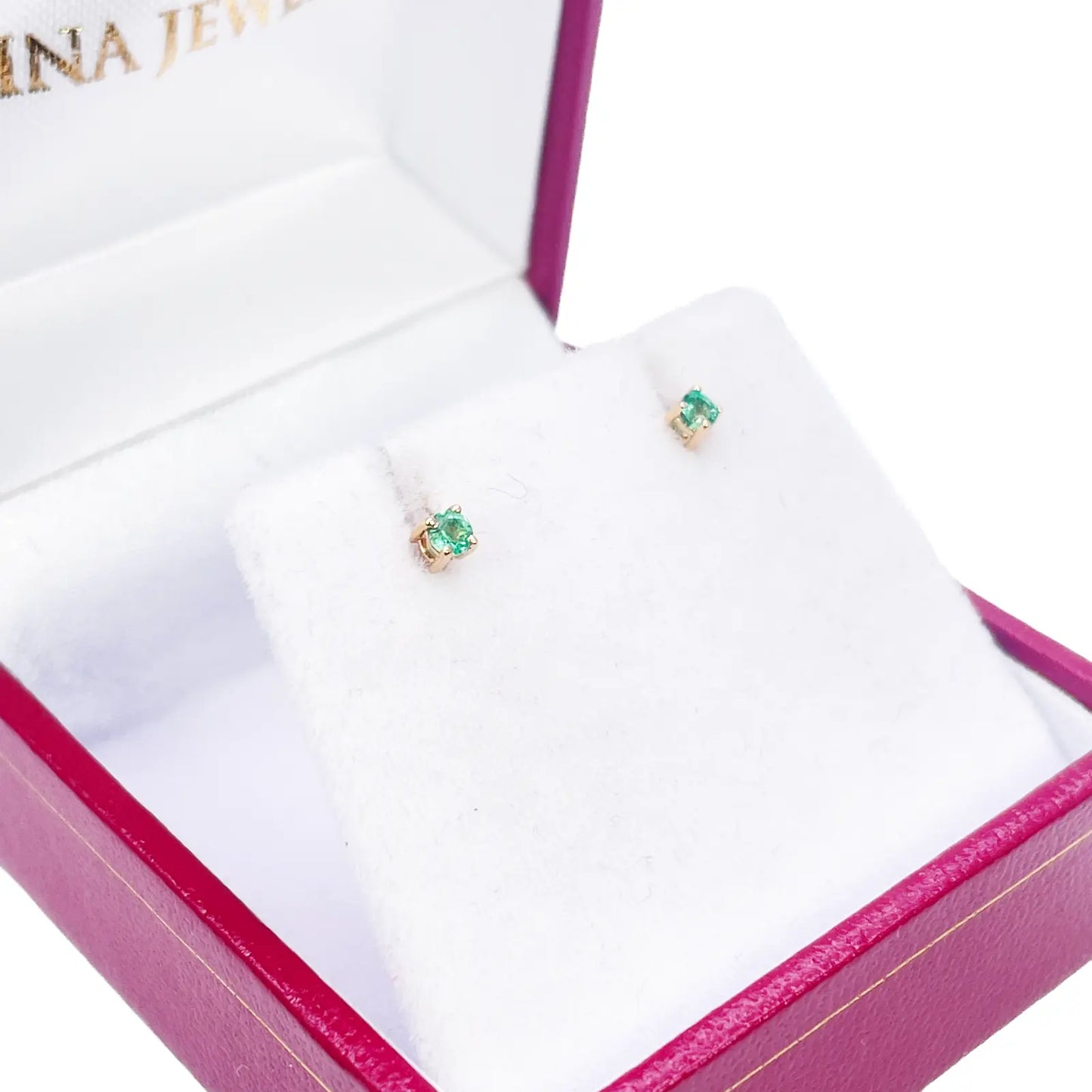 18ct Yellow Gold & Natural Round 4-Claw Emerald Children's Earrings 0.10ct 