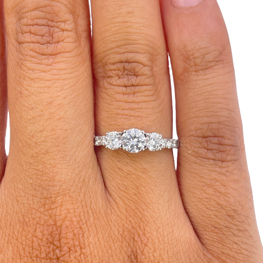 18ct White Gold Natural Diamond 0.95ct Trilogy Pave Shoulder Engagement Ring