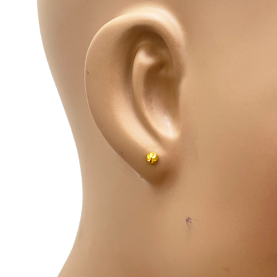 22kt Geelgoud Diamantgeslepen Bloem Ronde Bol Kinder Oorringen 3,6mm