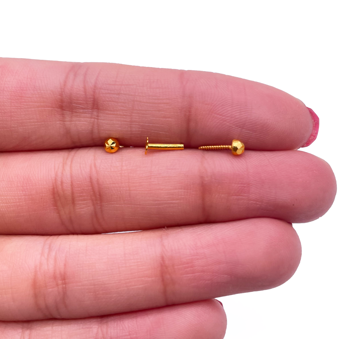 22kt Geelgoud Diamantgeslepen Bloem Ronde Bol Kinder Oorringen 3,6mm