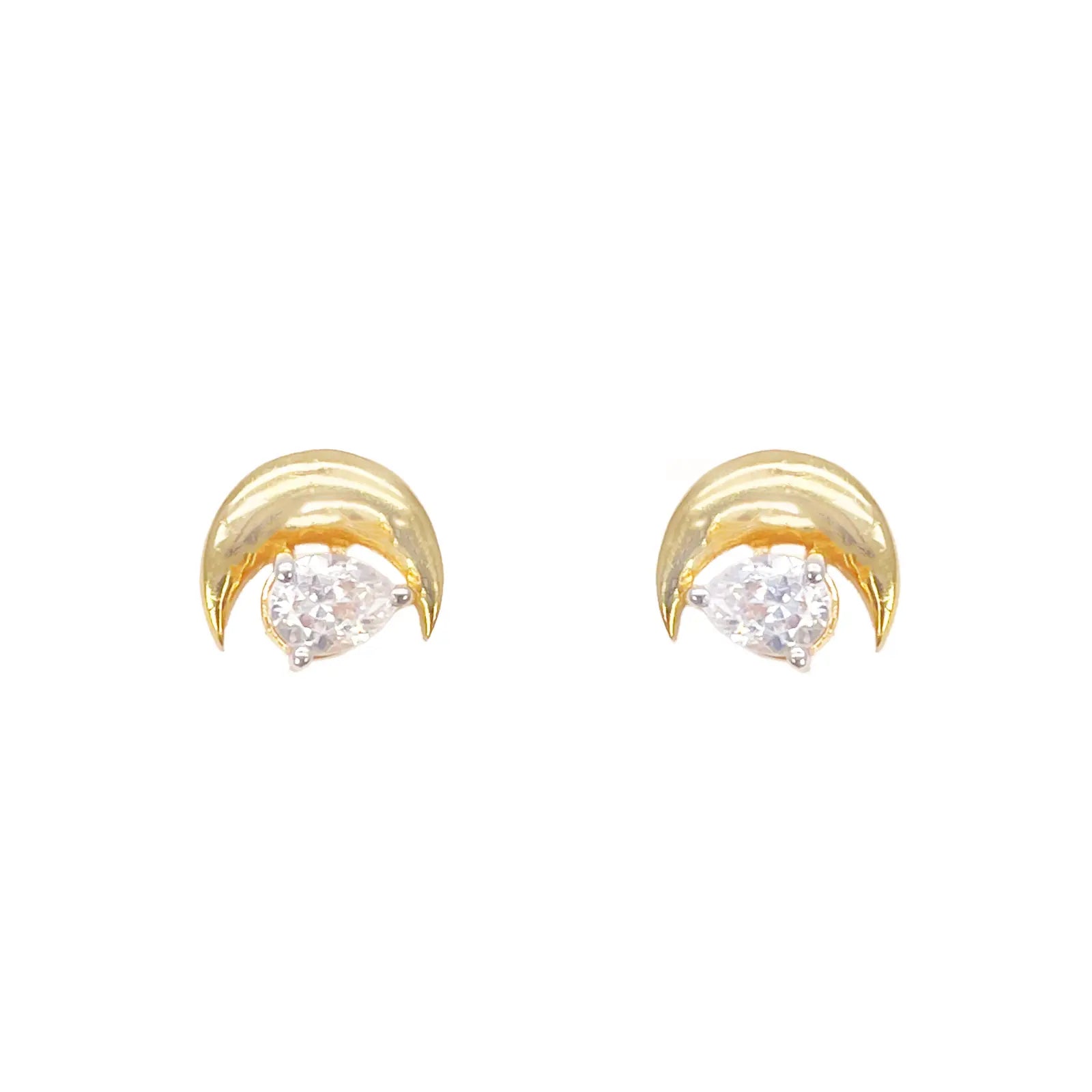 22ct Gold Crescent Moon & Pear Stud Earrings - 6.5x7.5mm 