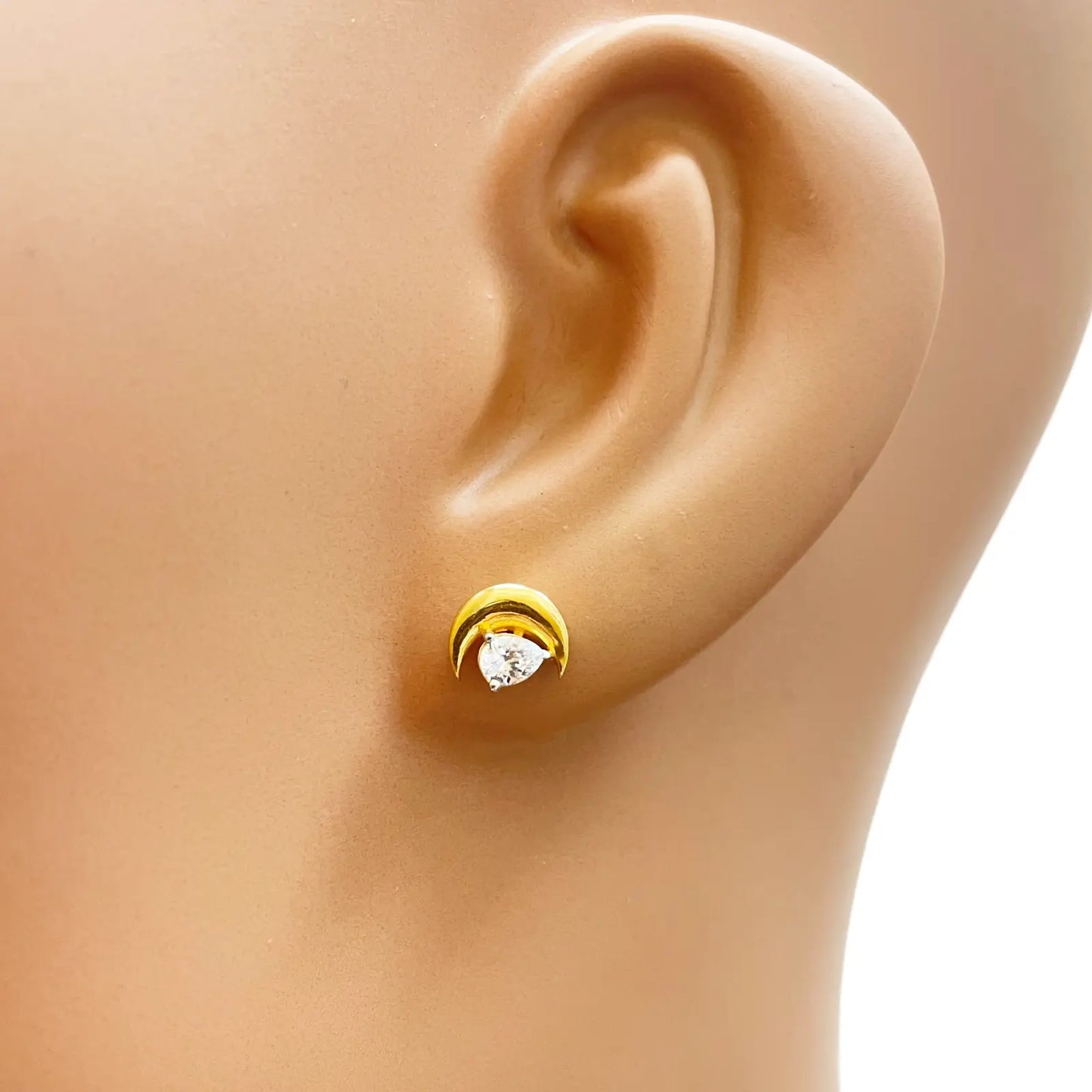 22ct Gold Crescent Moon & Pear Stud Earrings - 6.5x7.5mm 