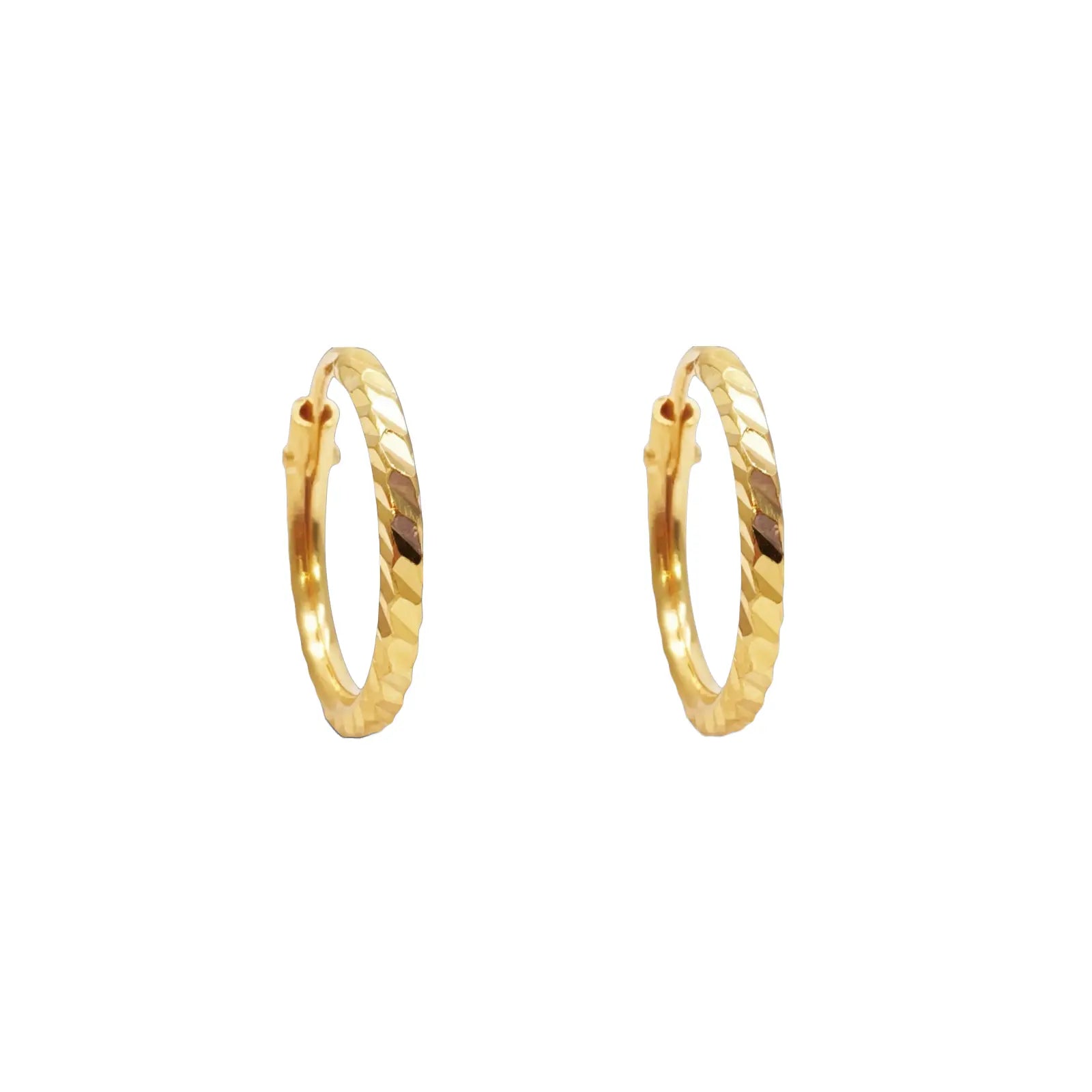 22ct Gold Diamond-Cut High-Polish Hoop Earrings ? 14mm Diameter  Gold Hoop Earrings