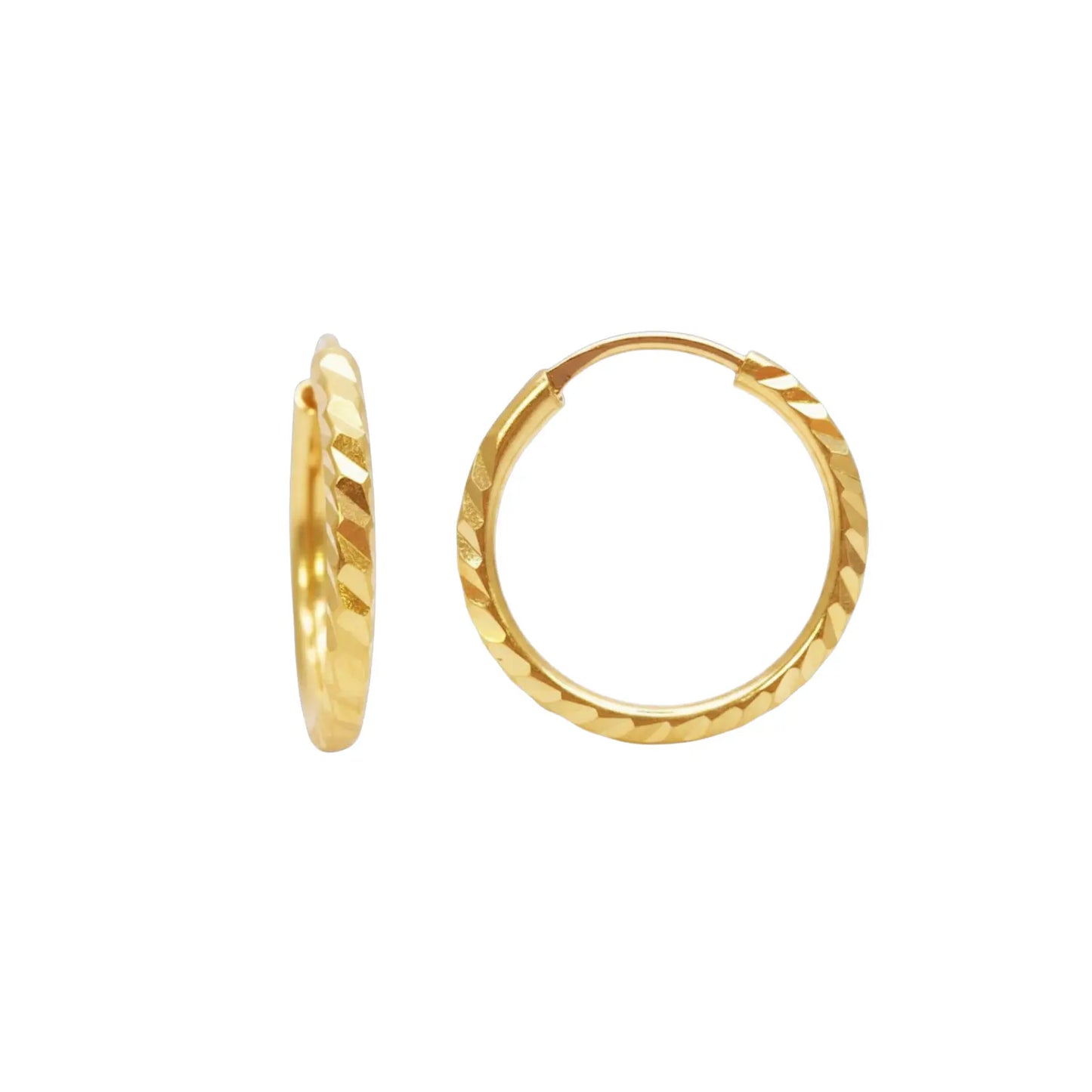 22ct Gold Diamond-Cut High-Polish Hoop Earrings ? 14mm Diameter  Gold Hoop Earrings