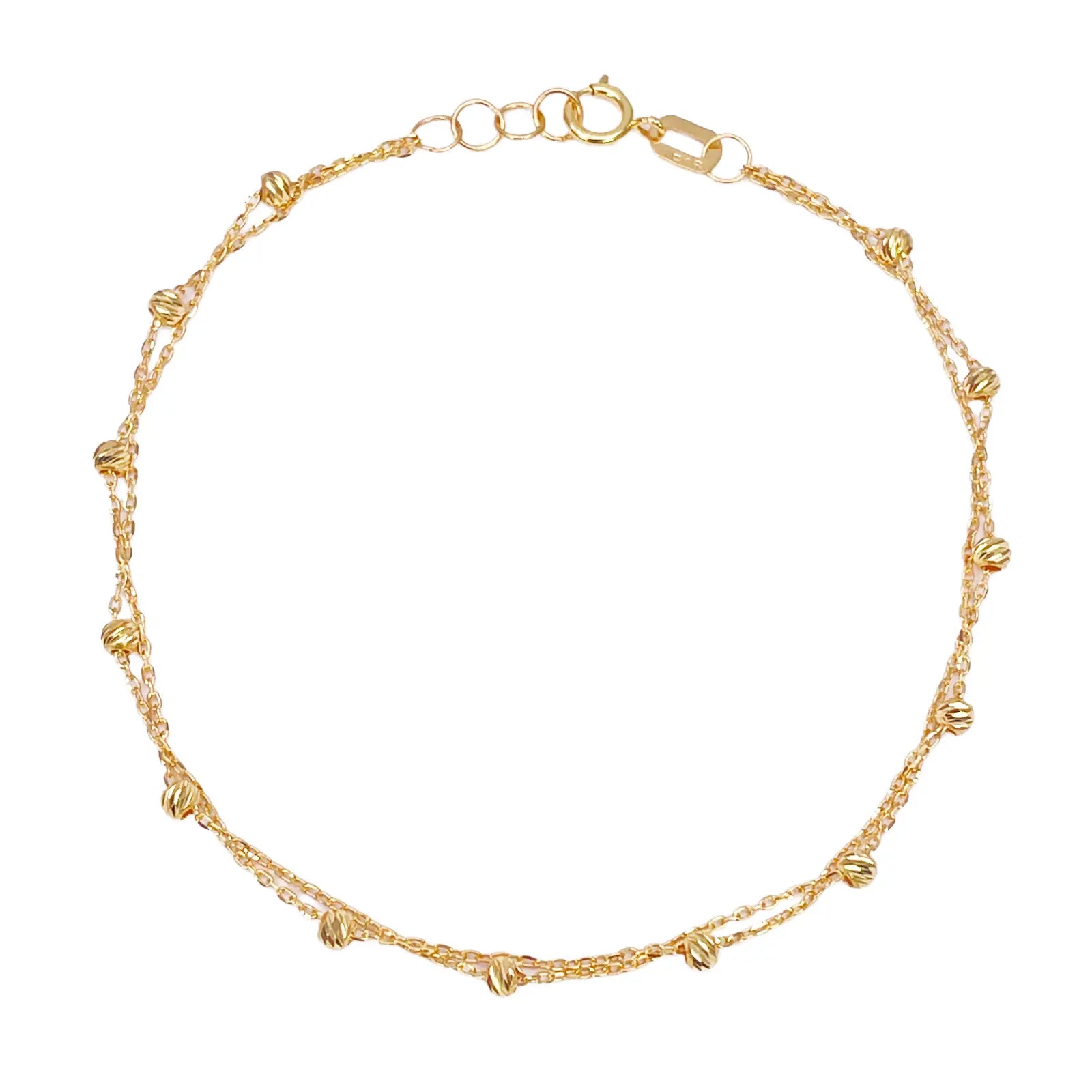 22ct Gold Double Layer Diamond Cut Bead Cable Chain Bracelet 7 Inches¬†