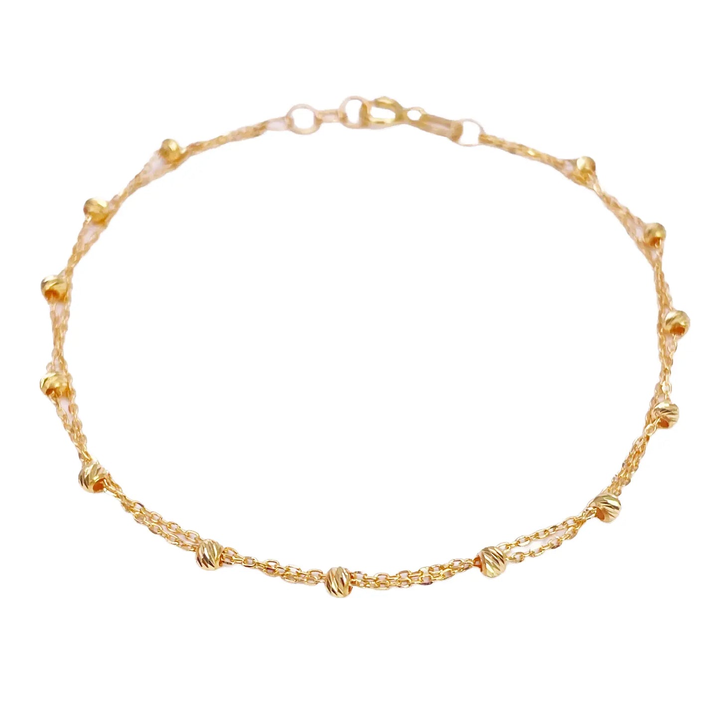 22ct Gold Double Layer Diamond Cut Bead Cable Chain Bracelet 7 Inches¬†