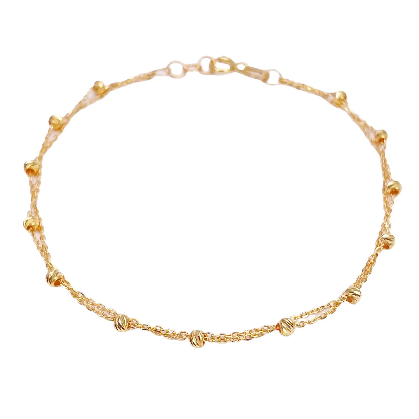22ct Gold Double Layer Diamond Cut Bead Cable Chain Bracelet 7 Inches¬†