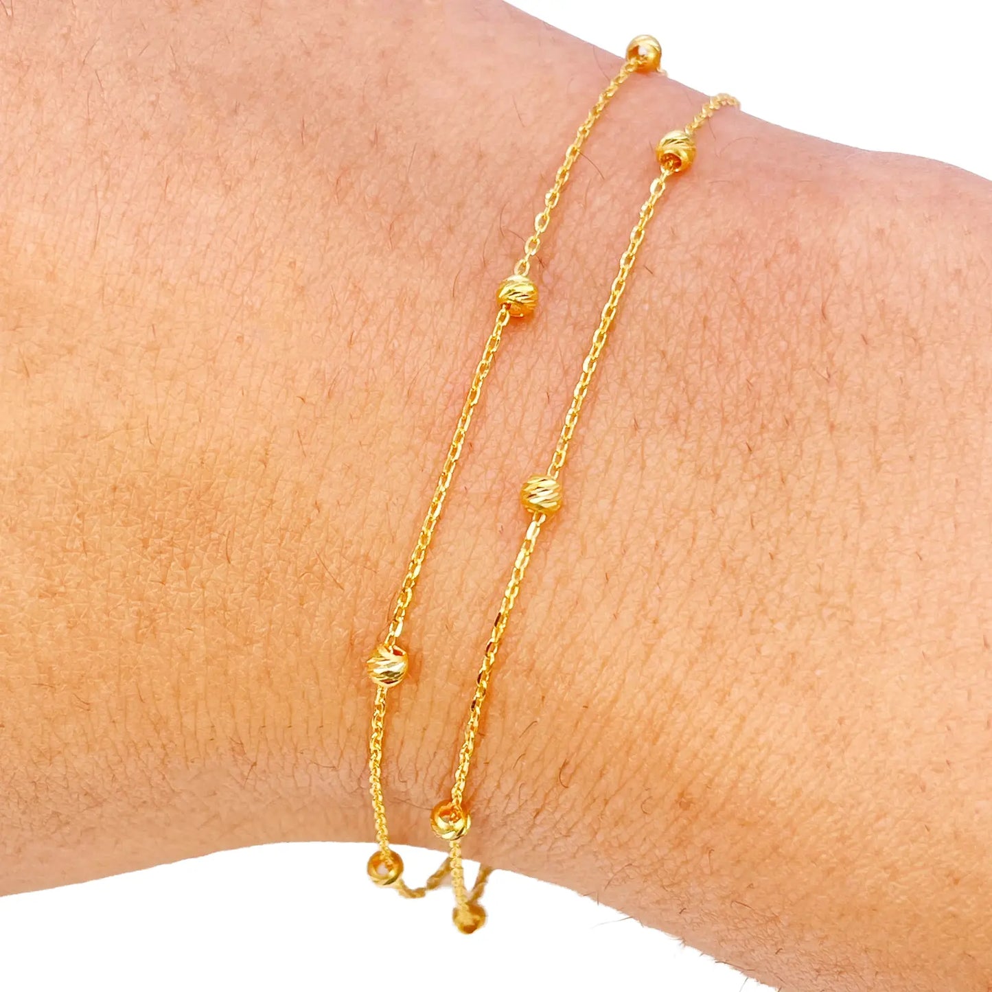 22ct Gold Double Layer Diamond Cut Bead Cable Chain Bracelet 7 Inches¬†