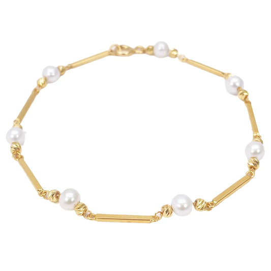22ct Gold Pearl Bracelet Bar Link Seven Freshwater Pearls 7 Inches 