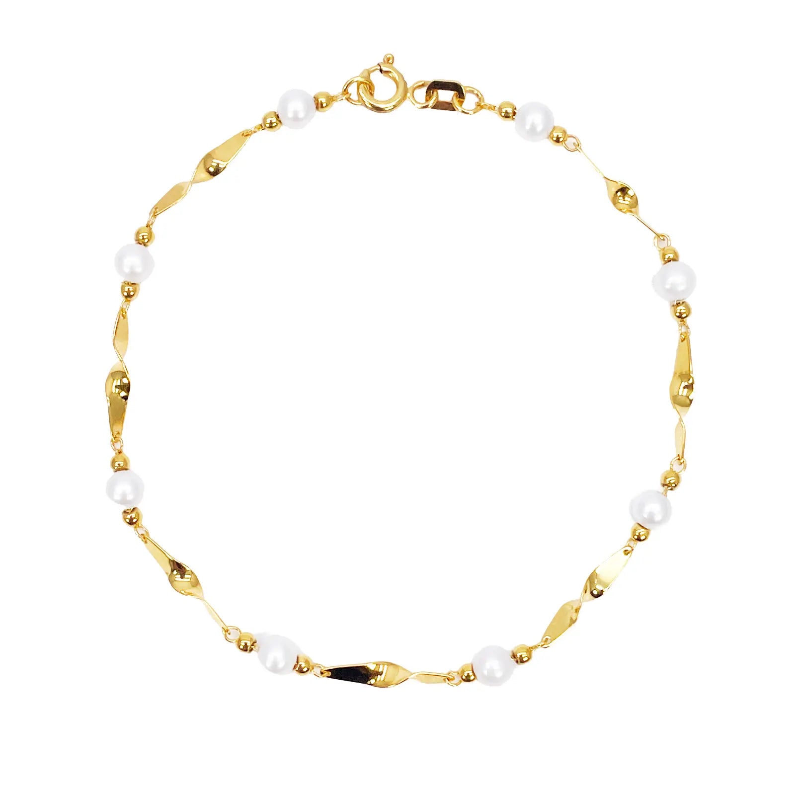 22ct Gold Pearl Bracelet Twisted Link Eight Freshwater Pearls 7 Inches 
