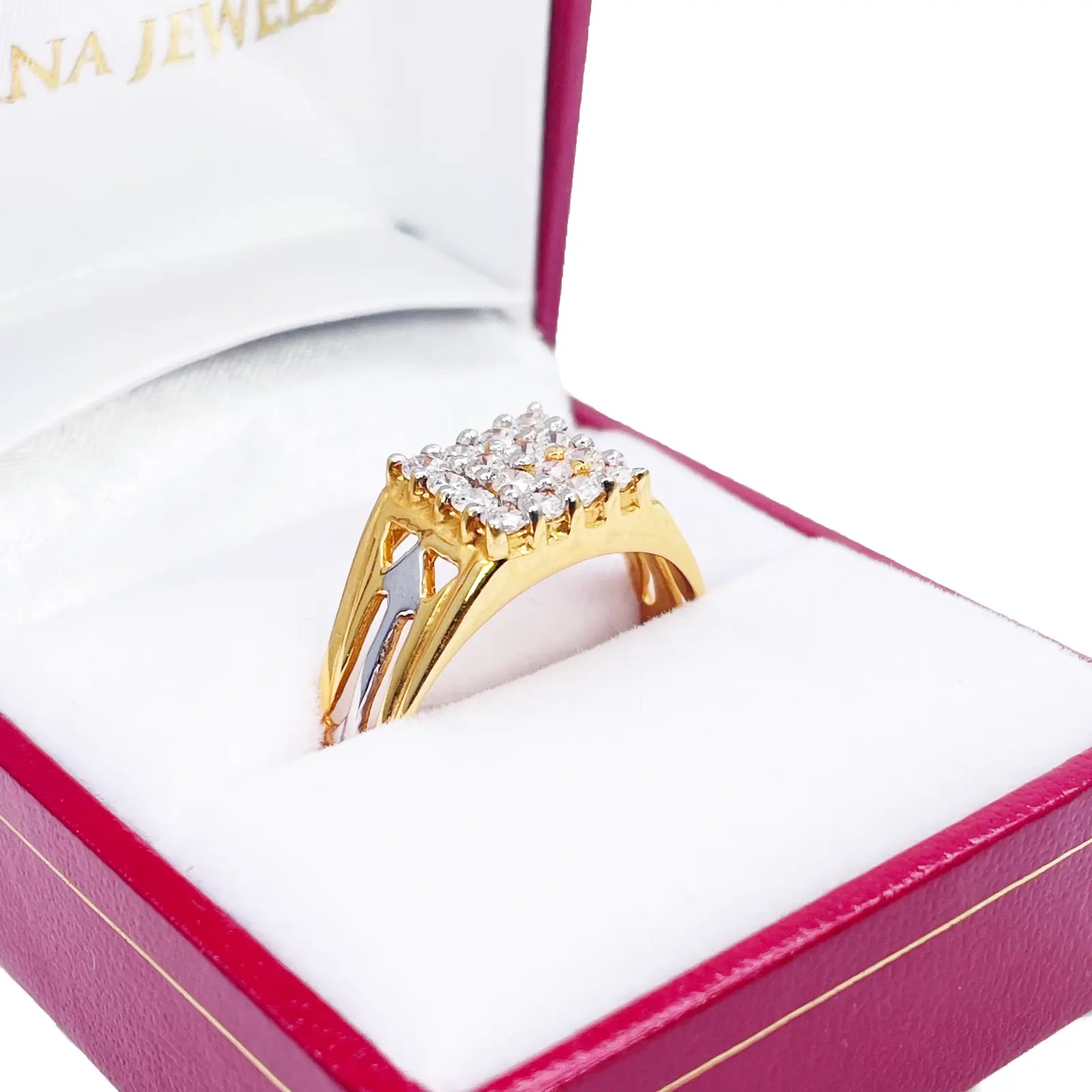 22ct Gold Square Cubic Zirconia Signet High Polished Two-Tone Men's Ring 9.5mm Width 
