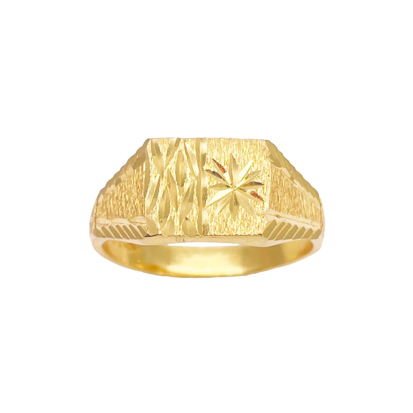 22ct Gold Square Signet Textured & High Polished Diamond Cut Ring 8.4mm Width 