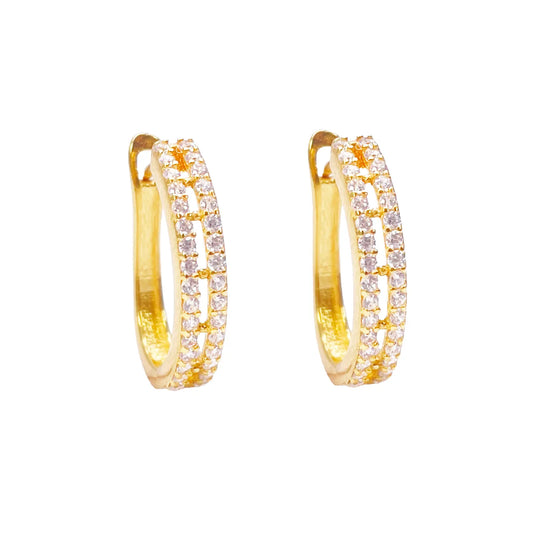 22ct Yellow Gold Beautiful Cubic Zirconia Two Row Huggies Hoop Earrings 10mm Inside Diameter 