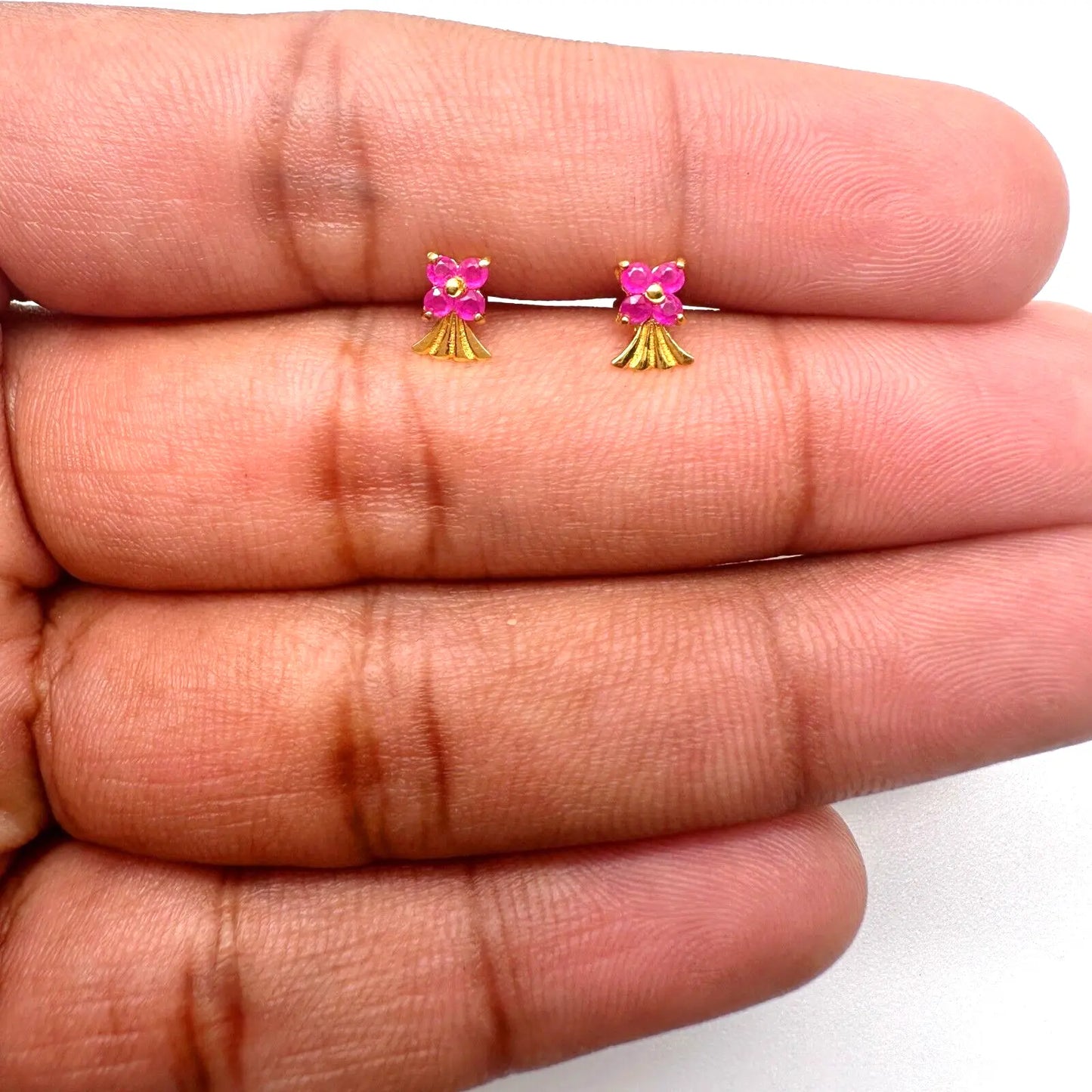 22ct Yellow Gold Children's Natural Ruby Tiny Floral Stud Earrings  Diamond Bracelets