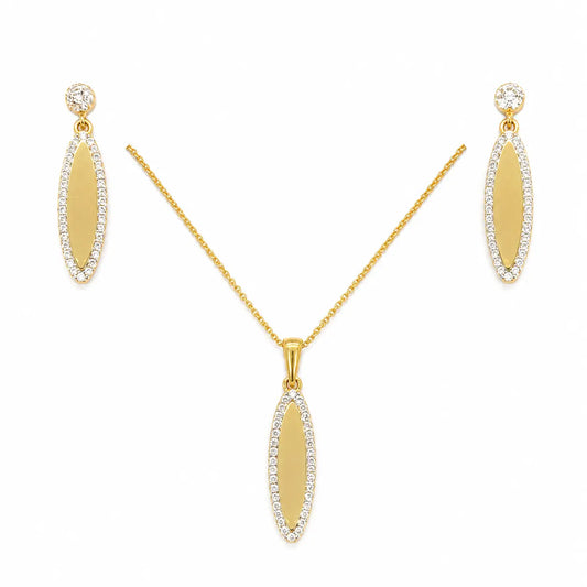 22ct Yellow Gold Cubic Zirconia Leaf Shape Pendant & Chain 16''inches  Gold Necklace