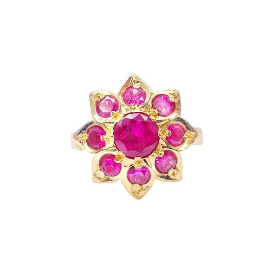 22ct Yellow Gold Cubic Zirconia Vintage Design Flower Cocktail Ring 16.3mm Width 