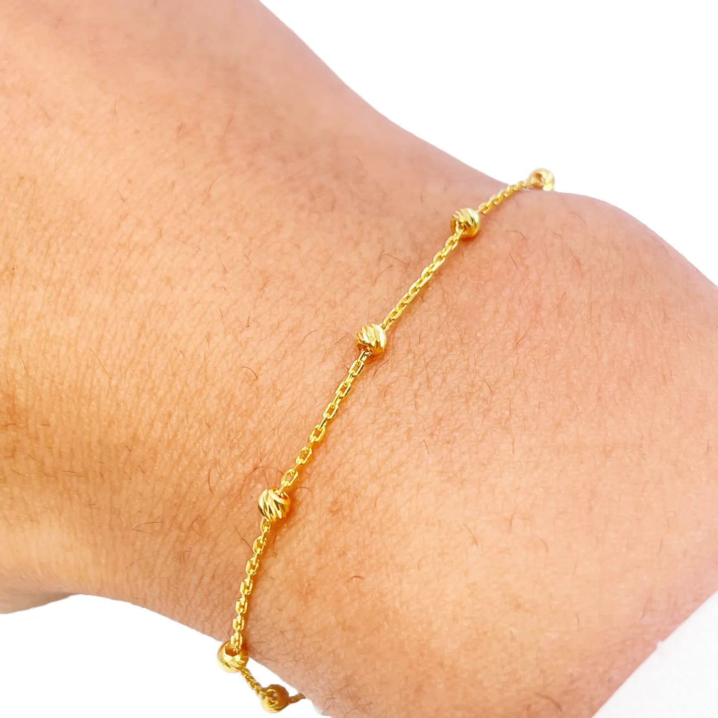 22ct Yellow Gold Diamond-Cut Beaded Link Bracelet ? 7.5 Inch  Gold Bracelet