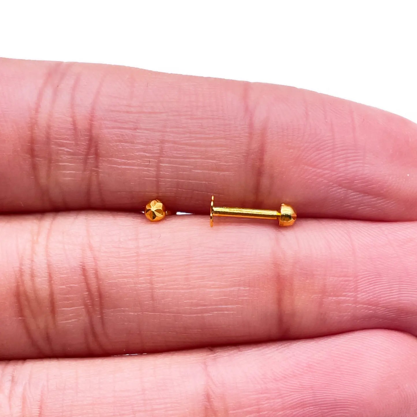 22ct Yellow Gold Diamond Cut Flower Tiny Round Ball Children's Earrings 2.2mm 