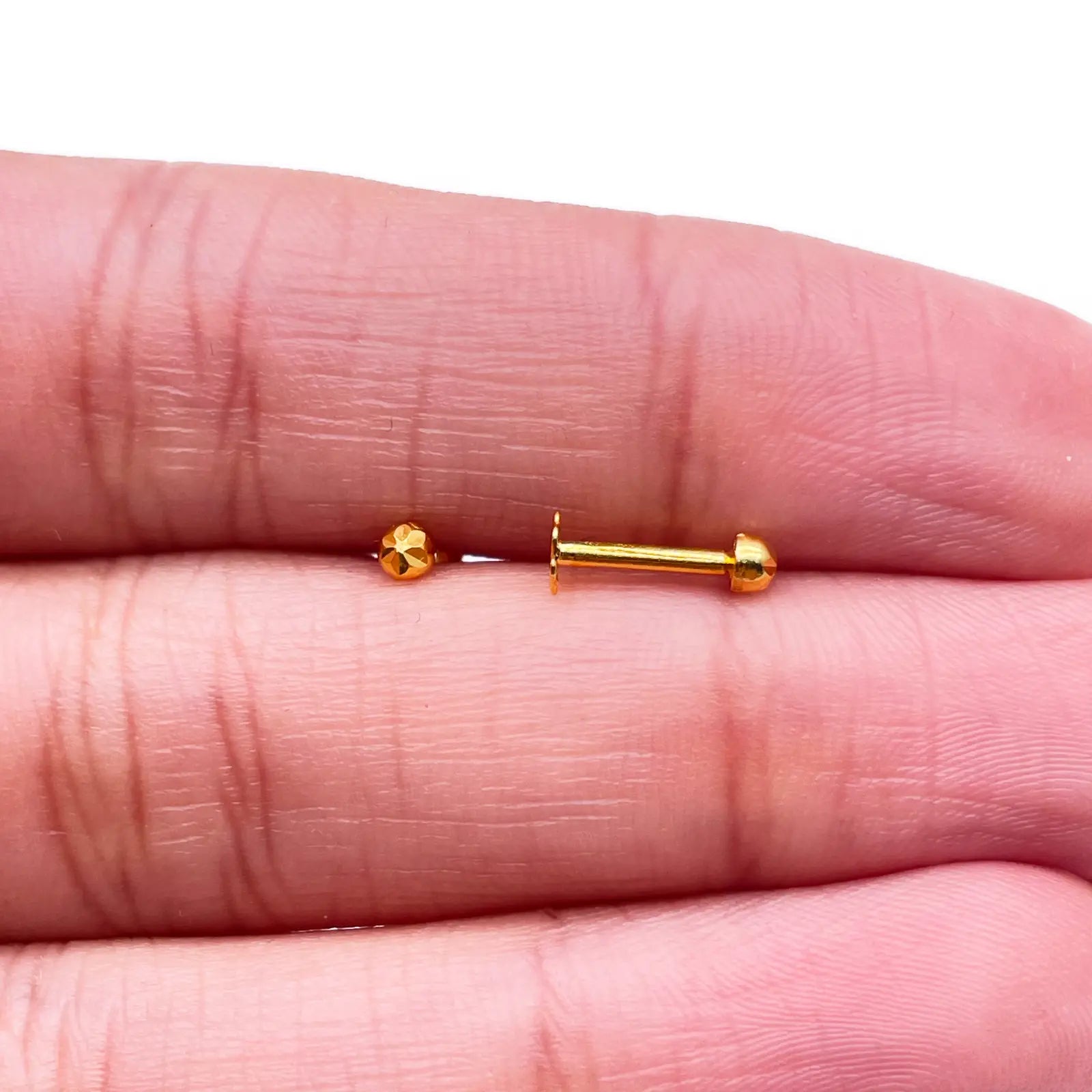 22ct Yellow Gold Diamond Cut Flower Tiny Round Ball Children's Earrings 2.2mm 