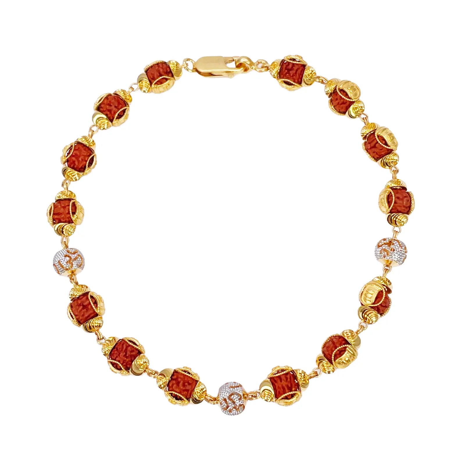 22ct Yellow Gold Diamond Cut Two-Tone Rudraksha Bracelet 8.8 Inches 7mm Width 