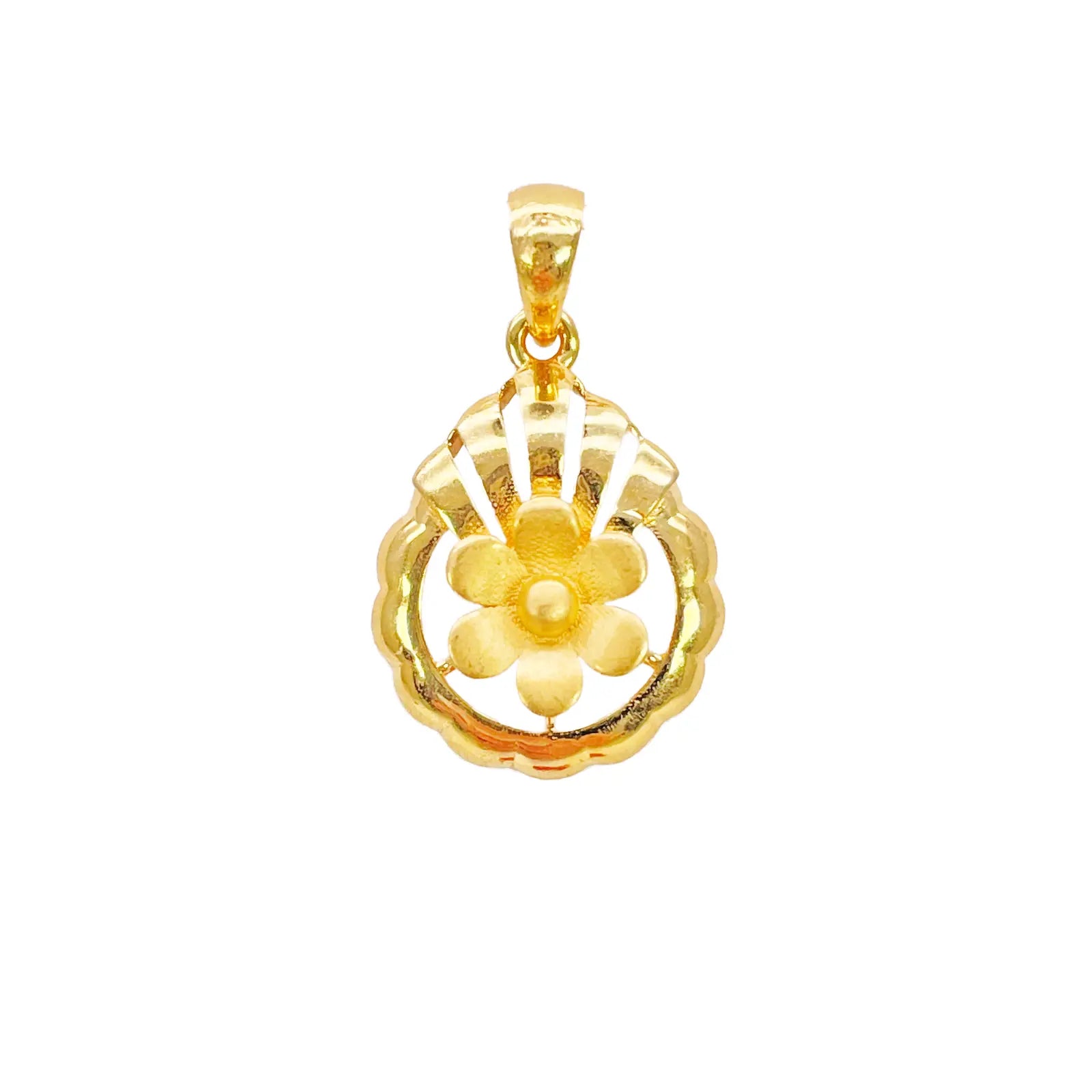 22ct Yellow Gold Floral Open Circle Scallop Pendant & Earring Set  Jewellery Set