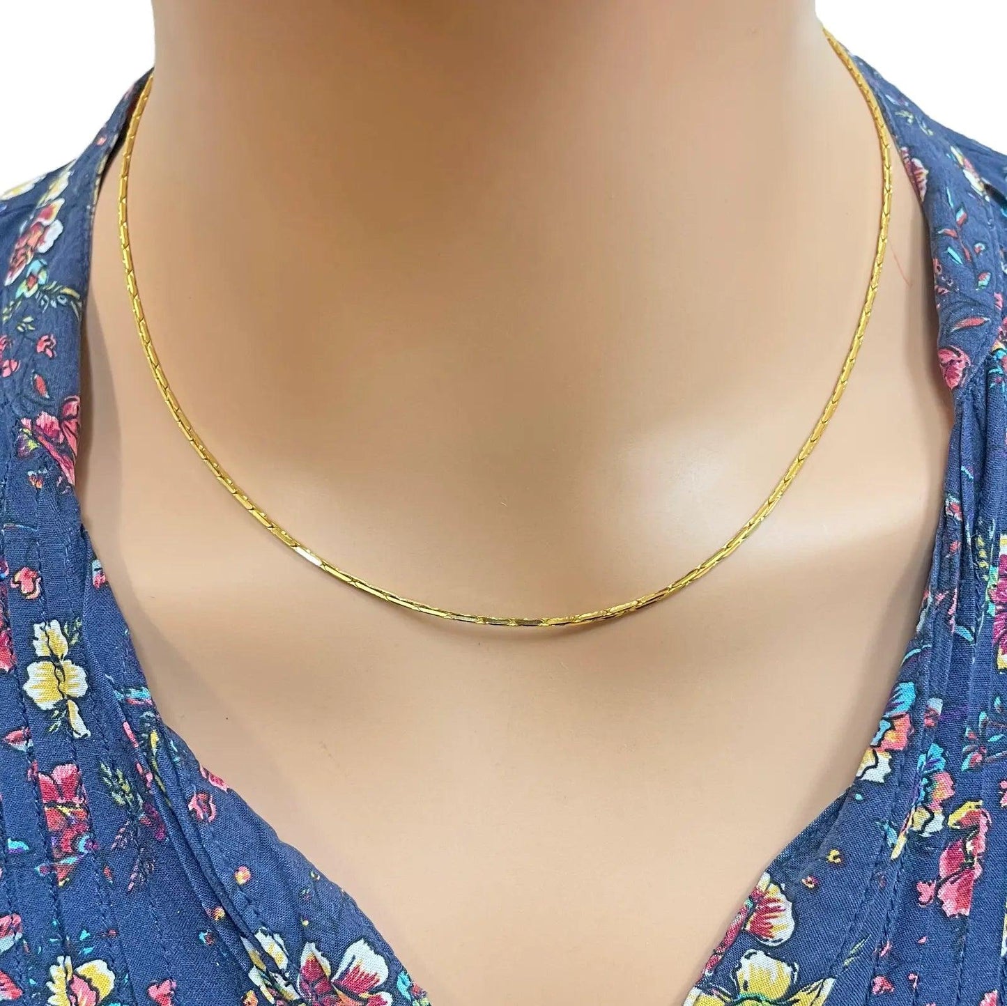 22ct Yellow Gold High Polished Bar Link Chain Necklace 18 inches 1.4mm Width  Chains