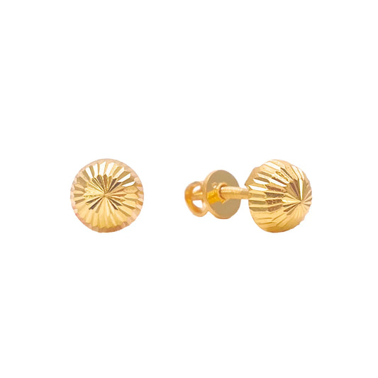 22ct Yellow Gold High Polished Diamond Cut Half Ball Stud Earrings 7mm 
