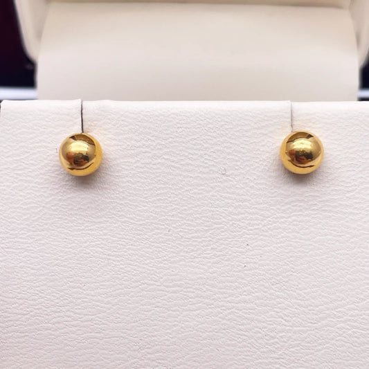22ct Yellow Gold High Polished Round Plain Ball Stud Earrings 