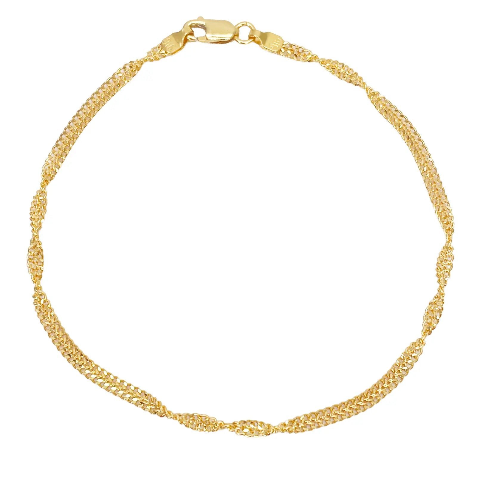 22ct Yellow Gold High Polished Twisted Ripple Bracelet 7'' inches 2.3mm Wide 