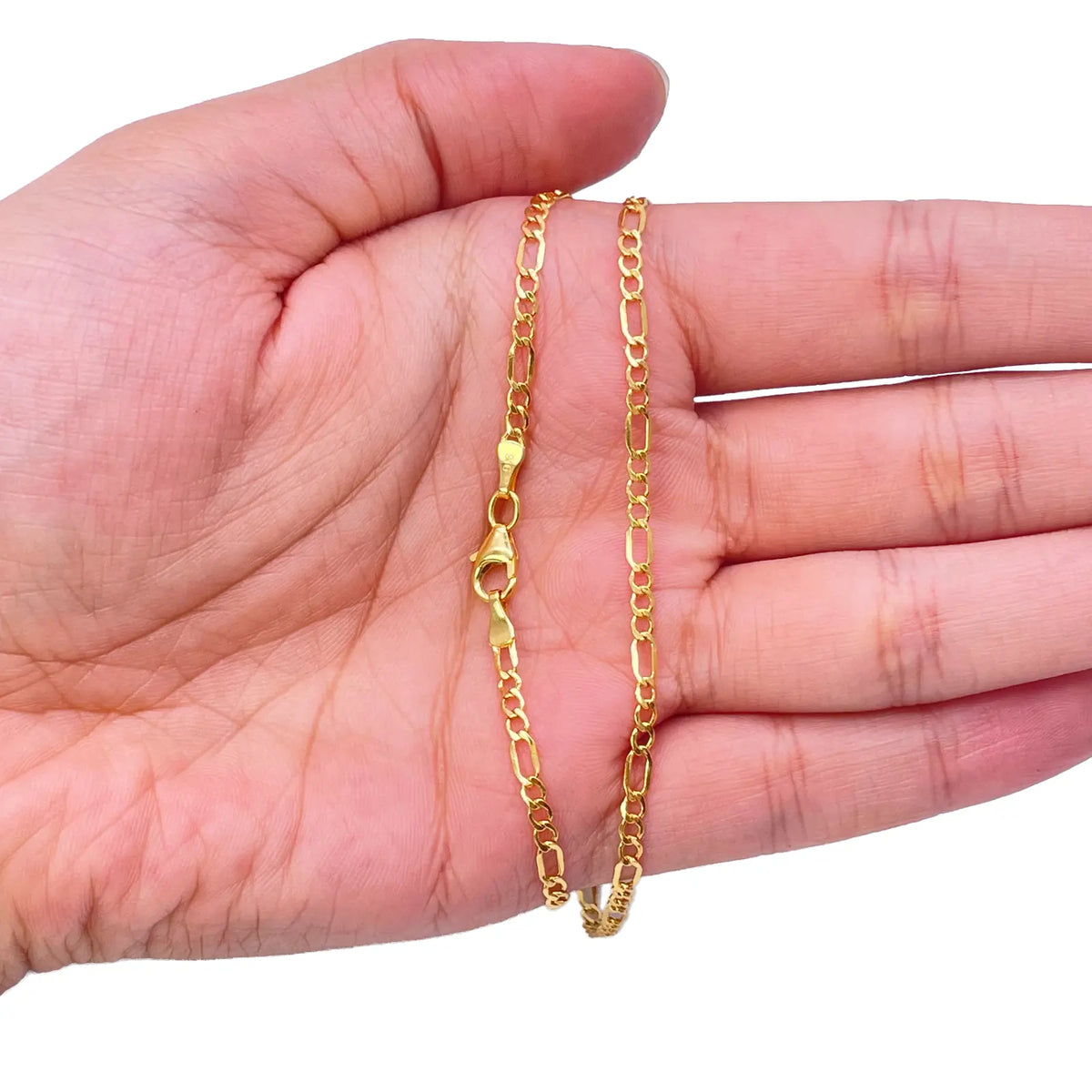 22ct Yellow Gold Lightweight Flat Figaro Chain Necklace 18'' inch 2.4mm Width  Diamond Bracelets