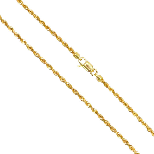 22ct Yellow Gold Lightweight Hollow Rope Chain Necklace 20 Inches 2.2mm Width 