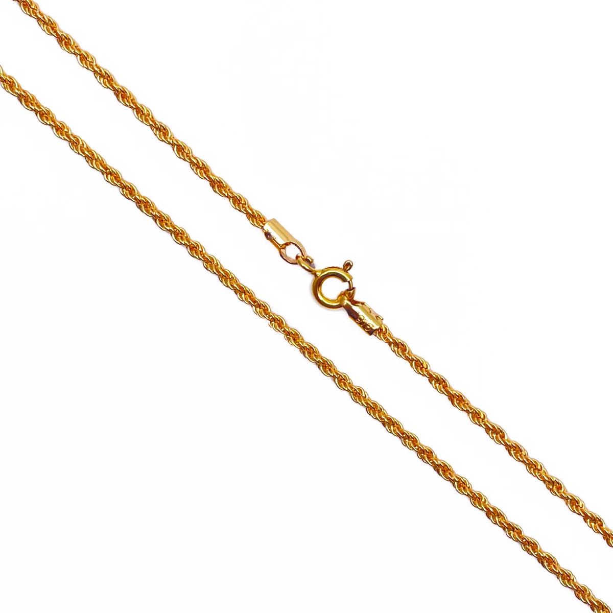 22ct Yellow Gold Lightweight Rope Chain Necklace 16 Inches 1.7mm Width 