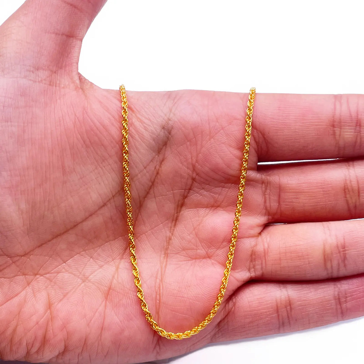 22ct Yellow Gold Lightweight Rope Chain Necklace 16 Inches 1.7mm Width 