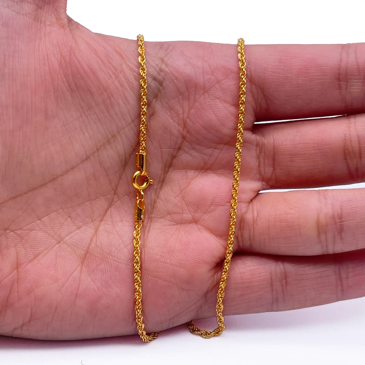 22ct Yellow Gold Lightweight Rope Chain Necklace 16 Inches 1.7mm Width 