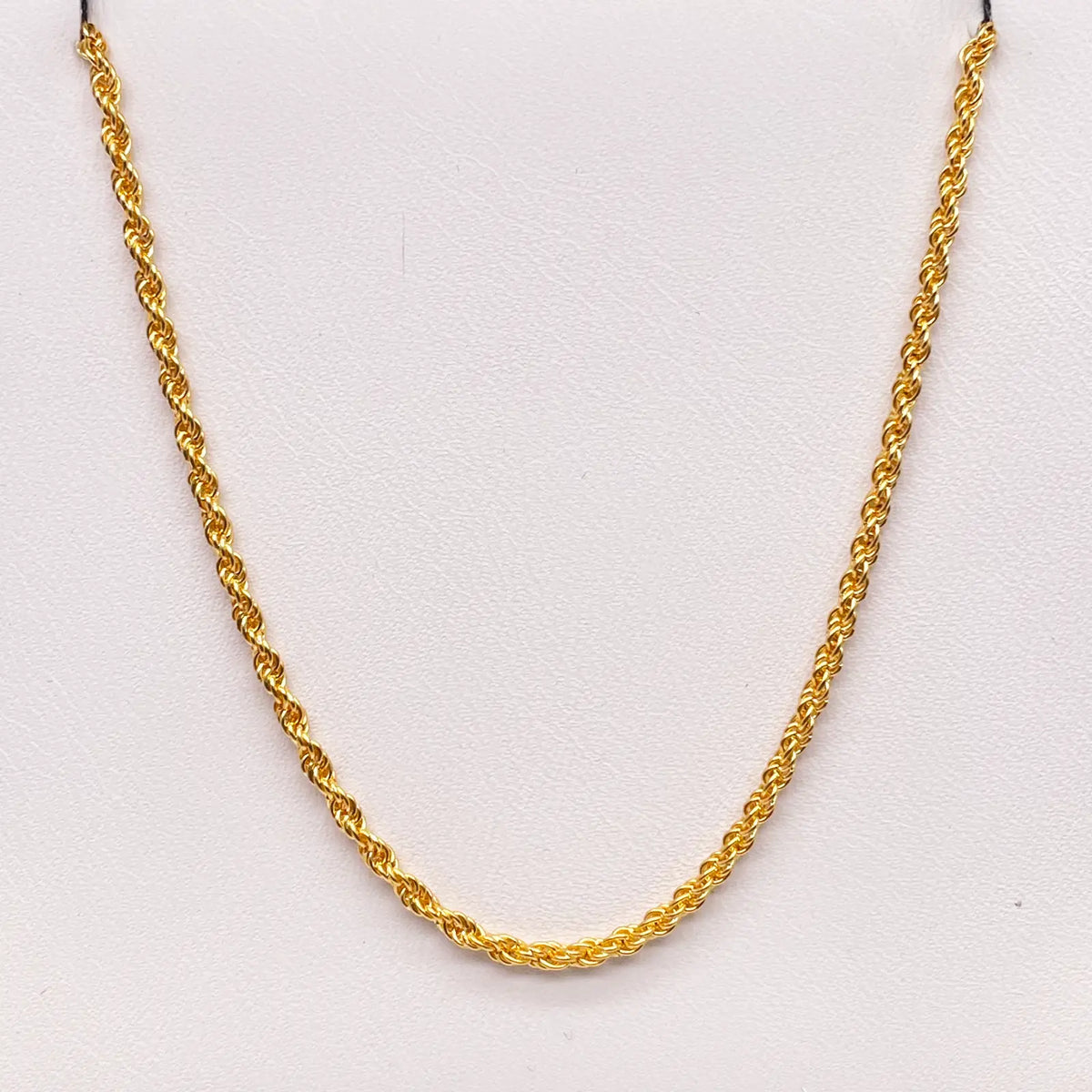 22ct Yellow Gold Lightweight Rope Chain Necklace 16 Inches 1.7mm Width 