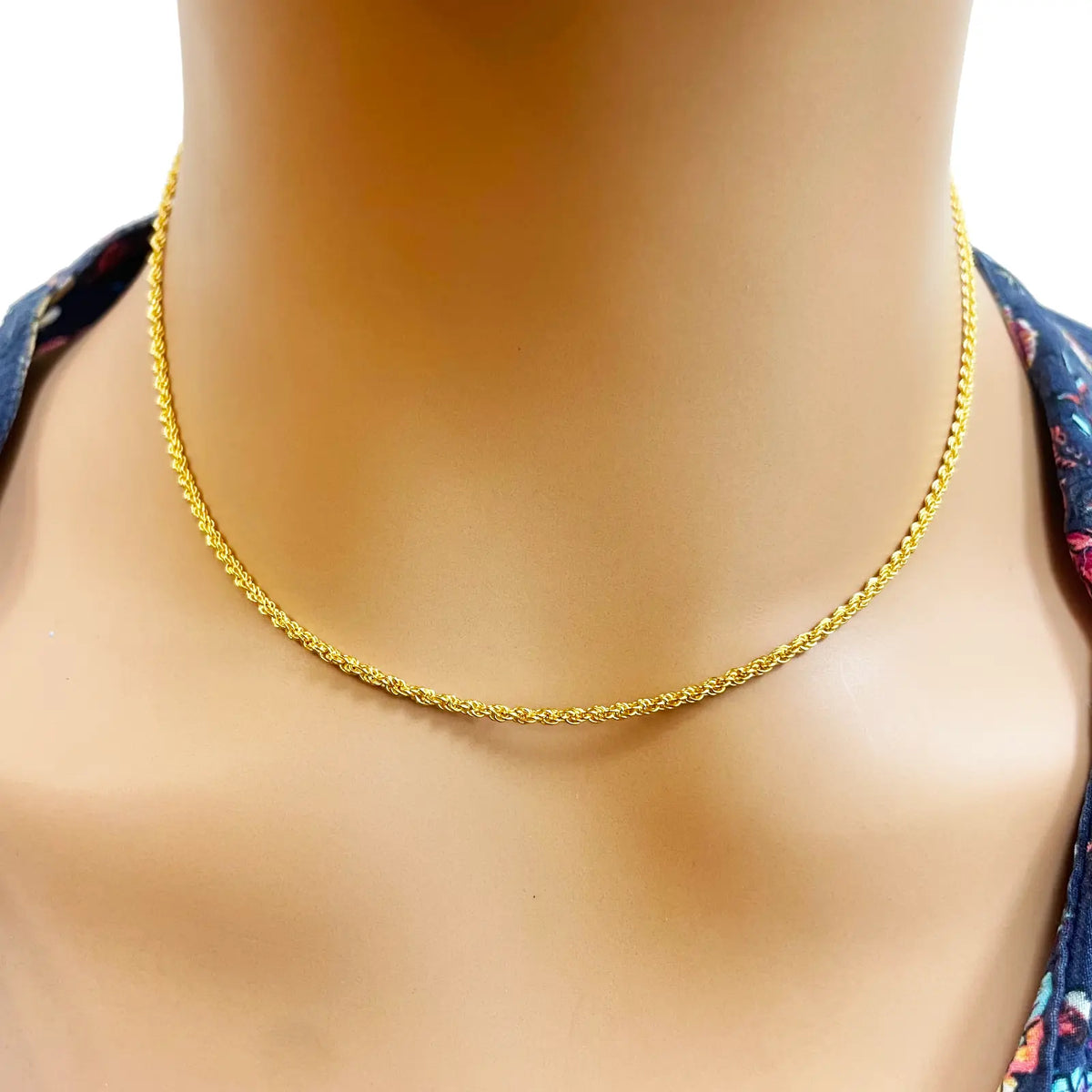 22ct Yellow Gold Lightweight Rope Chain Necklace 16 Inches 1.7mm Width 