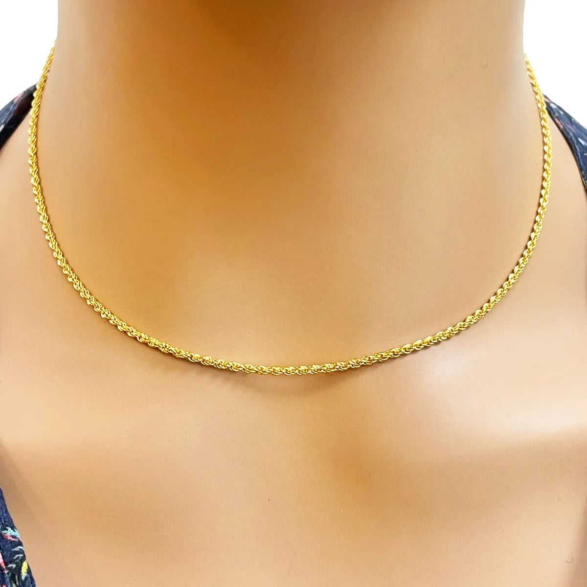 22ct Yellow Gold Lightweight Rope Chain Necklace 16 Inches 1.7mm Width 