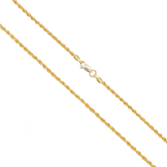 22ct Yellow Gold Lightweight Rope Chain Necklace 18 Inches 1.7mm Width 