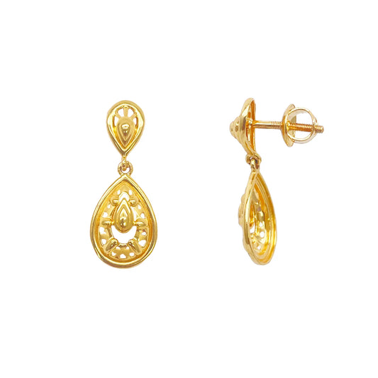 22ct Yellow Gold Matt & High Polished Elegant Drop Stud Earrings 