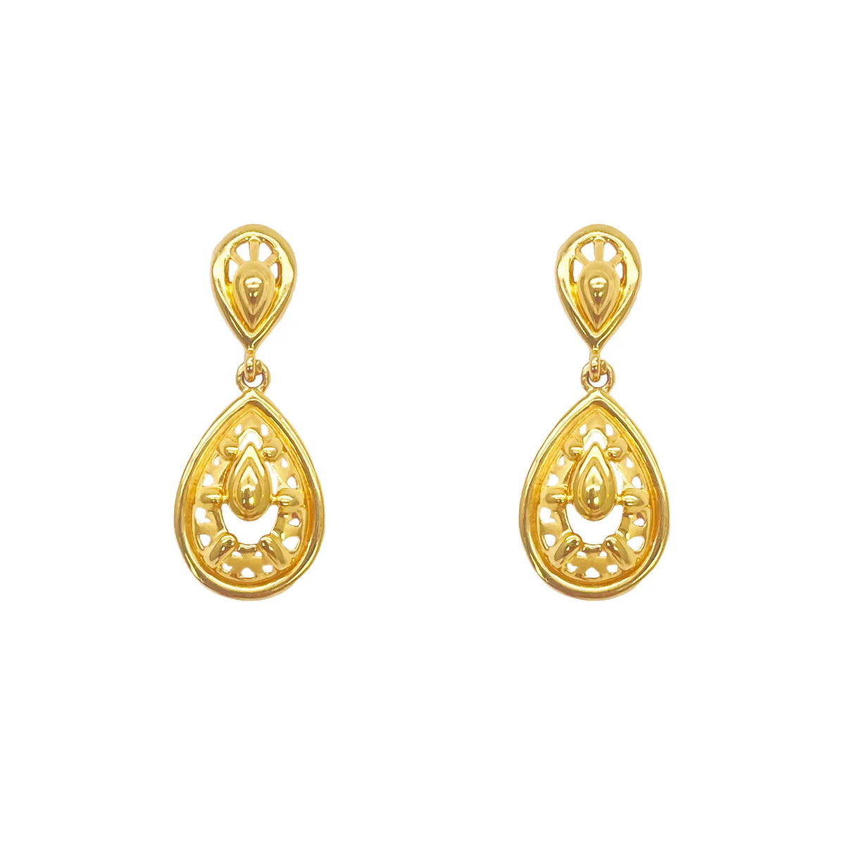 22ct Yellow Gold Matt & High Polished Elegant Drop Stud Earrings 