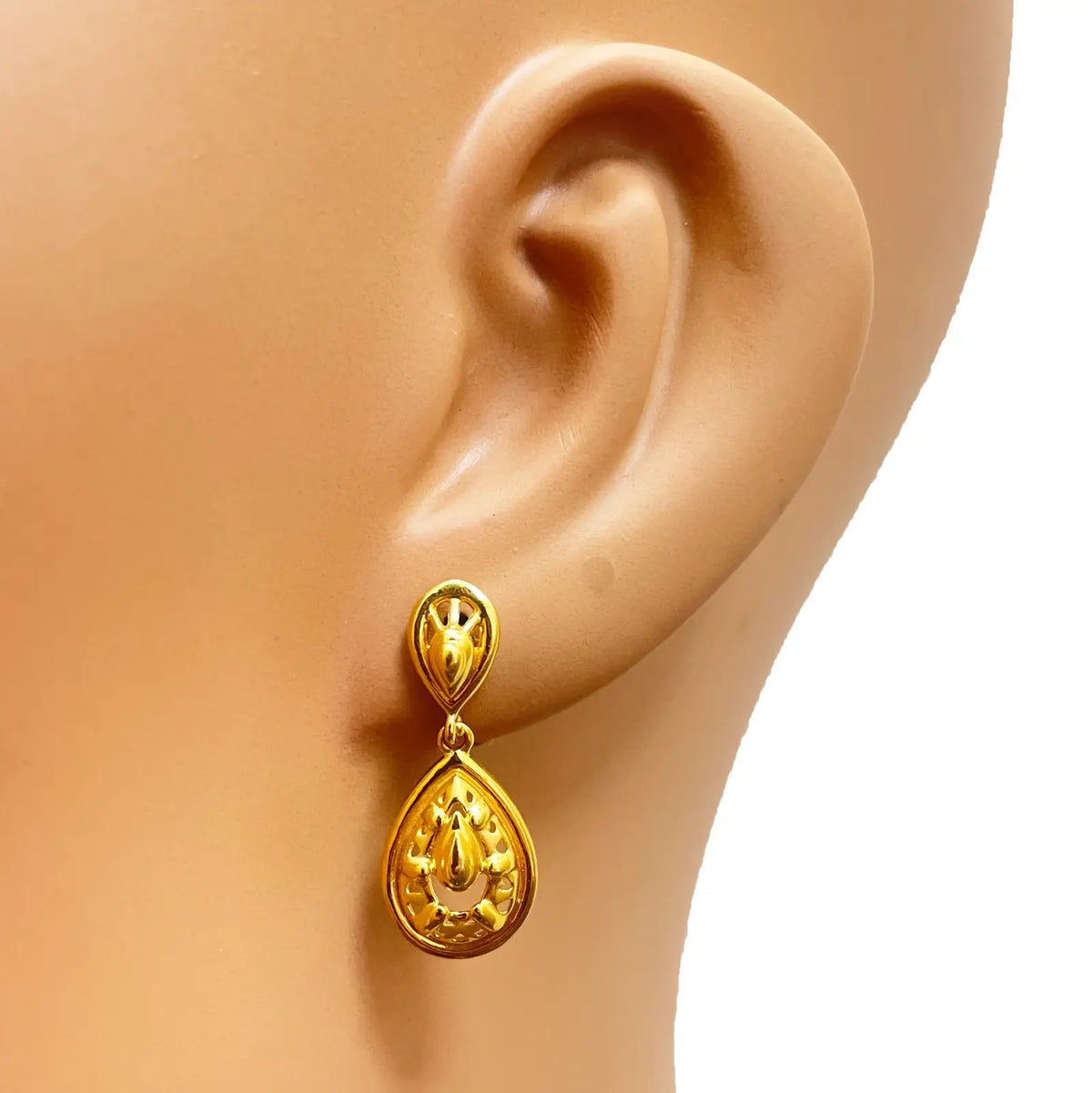 22ct Yellow Gold Matt & High Polished Elegant Drop Stud Earrings 
