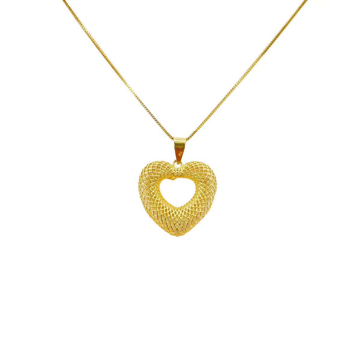 22ct Yellow Gold Mesh Matt Big Heart Pendant 22mm Length 