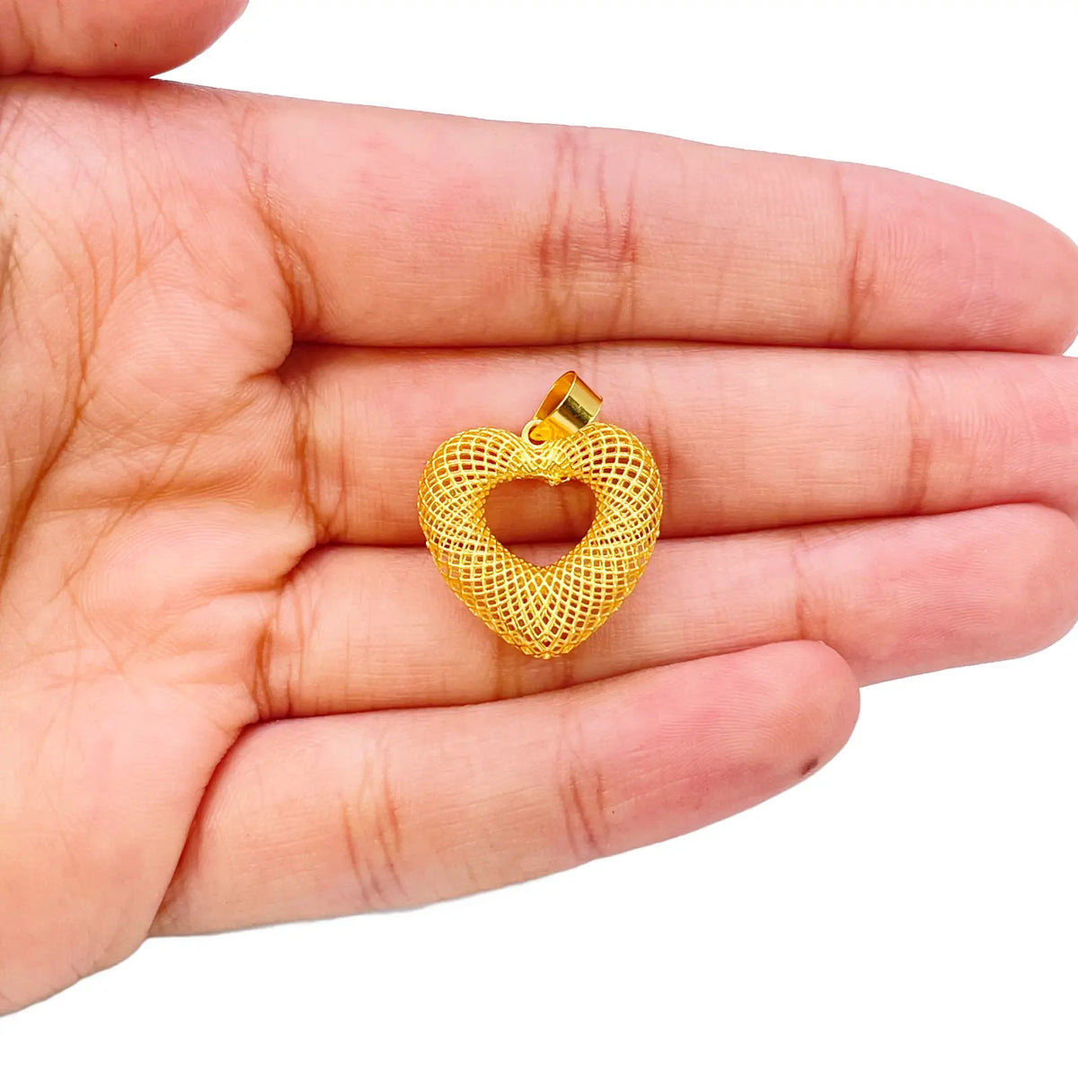 22ct Yellow Gold Mesh Matt Big Heart Pendant 22mm Length 