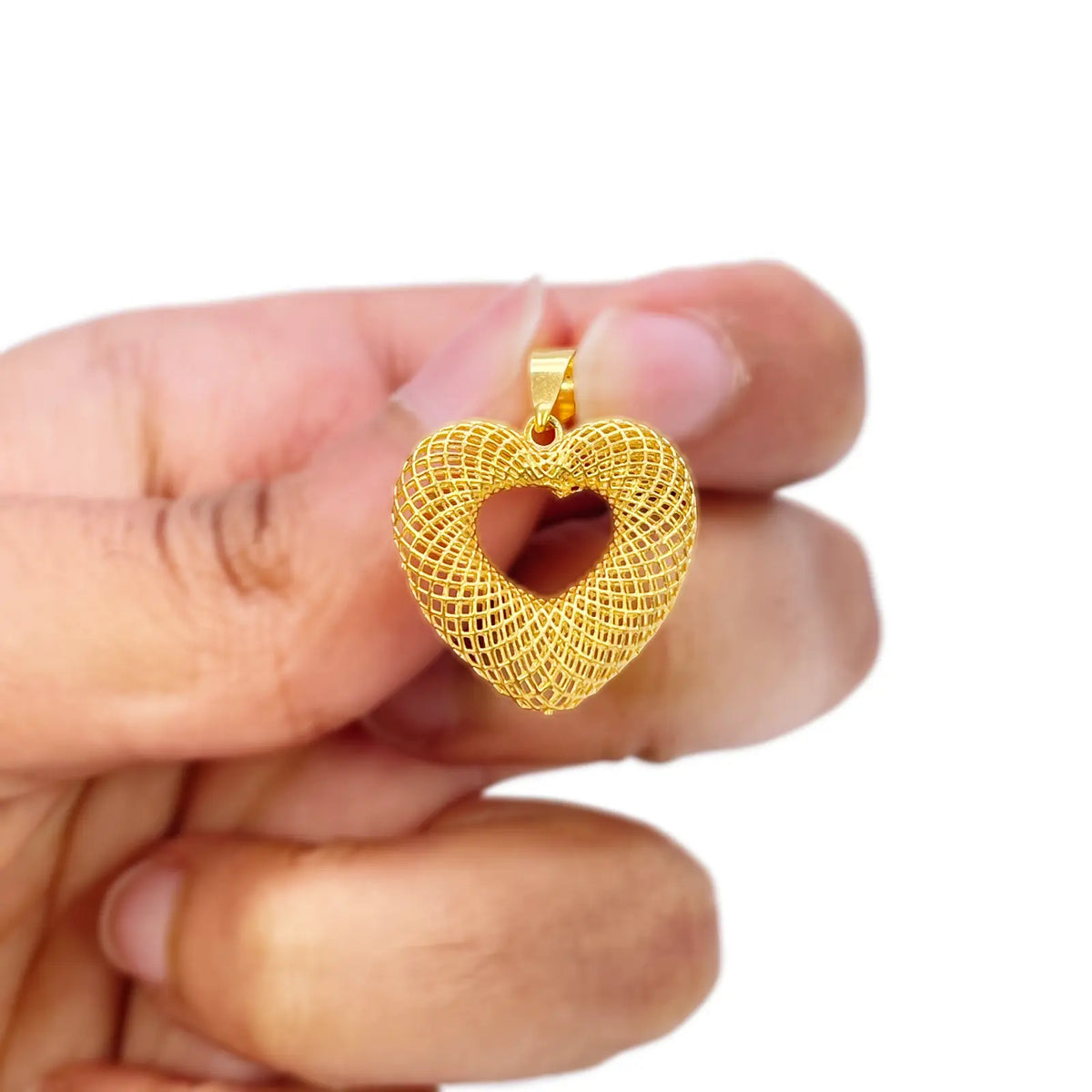 22ct Yellow Gold Mesh Matt Big Heart Pendant 22mm Length 