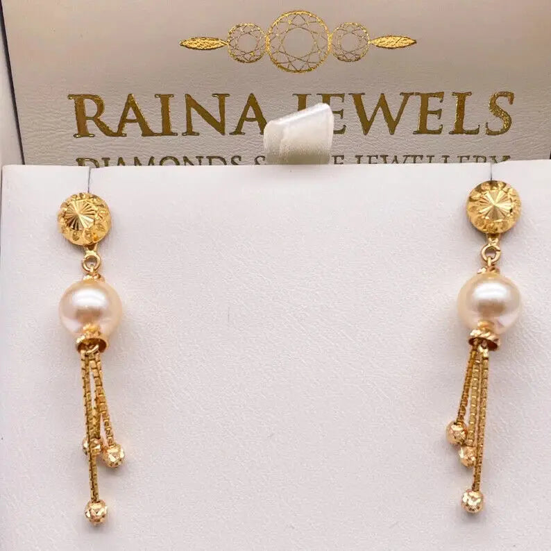 22ct Yellow Gold Pearls & Beaded Diamond Cut Ball Layered Necklace/Earrings Set 