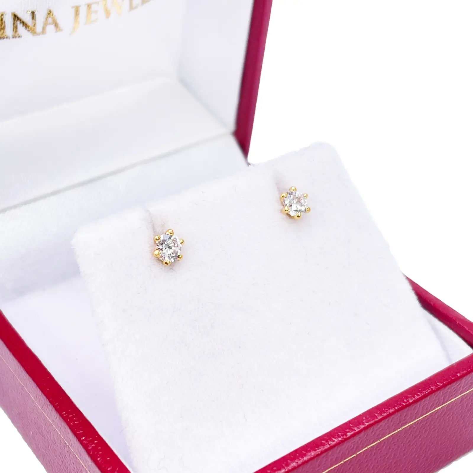 22ct Yellow Gold Six Claw Cubic Zirconia Prong Small Children's Earrings 3.5mm Width 